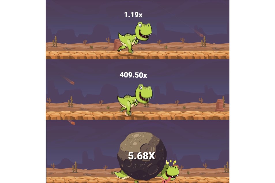 Interface colorée du jeu exclusif Dino sur le casino MyStake.